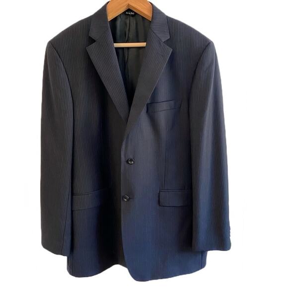 Gianni Manzoni Italian Super 130s Wool Mens Navy Pinstripe Suit Coat Blazer 46 - Picture 1 of 15